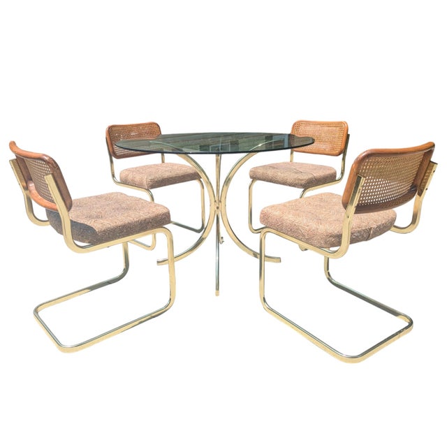Mid-Century Modern Vintage Italian Marcel Breuer Cesca Chairs and Dining Table- Set of 5 For Sale - Image 3 of 18