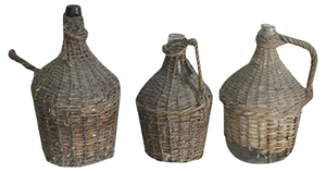 Vintage Wicker Wine Bottles, Set of 3