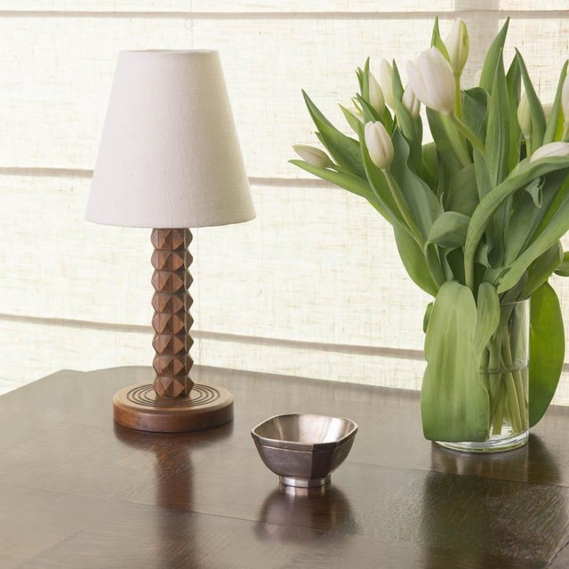 Lovely silver plate vide poche from France, 1930s. Petite bowl with squared corners and pedestal base. Original finish...