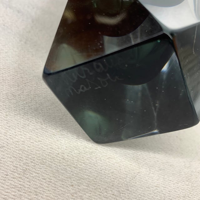 1960s Vintage Murano Sommerso Art Glass Block Vase Dark Grey Cased in Clear For Sale - Image 5 of 5