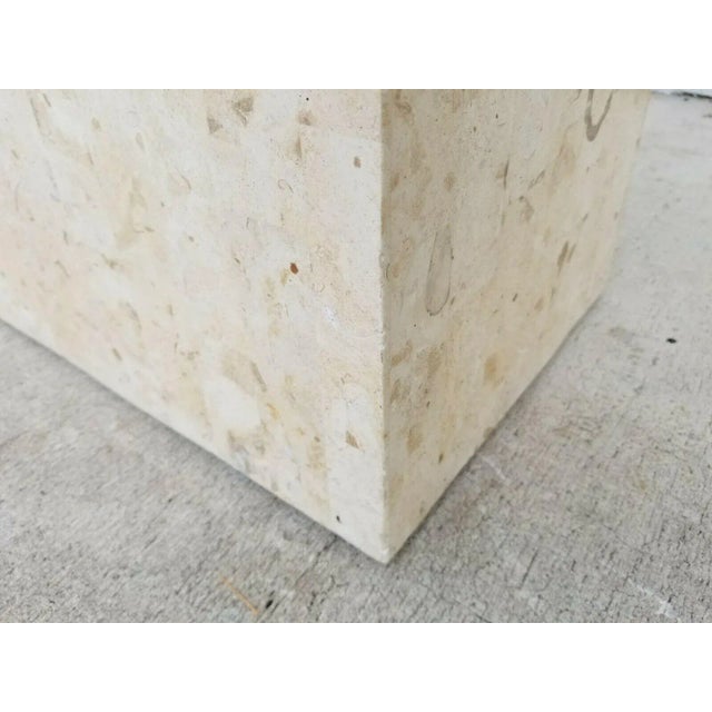 Cream 1980s Tessellated Mactan Stone Brass Glass Console Table For Sale - Image 8 of 9