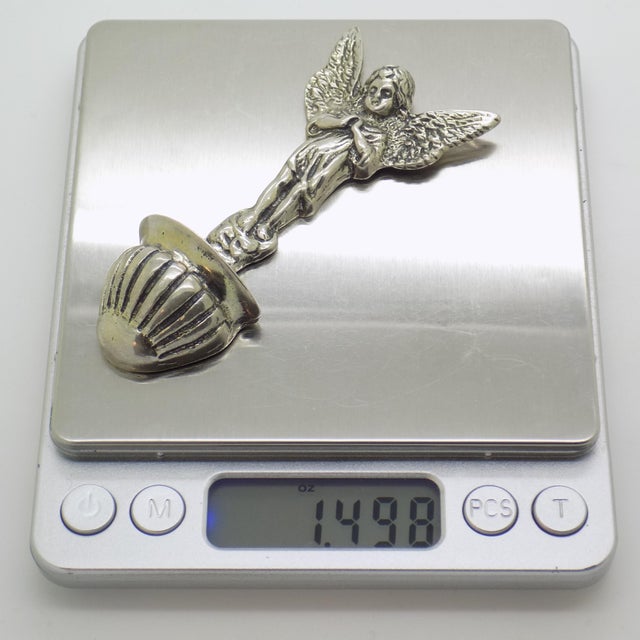 Vintage Italian Handmade Genuine Silver Angel Themed Holy Water Font Figurine For Sale - Image 10 of 11