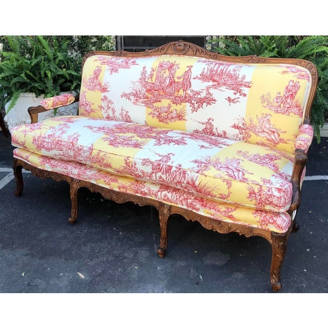Brunschwig & Fils Antique Louis XV Style French Provincial Sofa Settee W Brunschwig & Fils For Sale - Image 4 of 6
