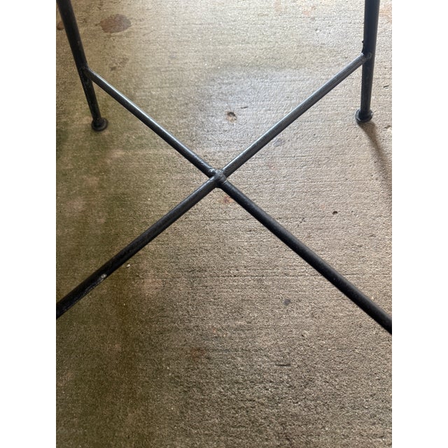 1960s Arthur Umanoff Rush, Iron, and Walnut Slat Swivel Chair For Sale - Image 12 of 12