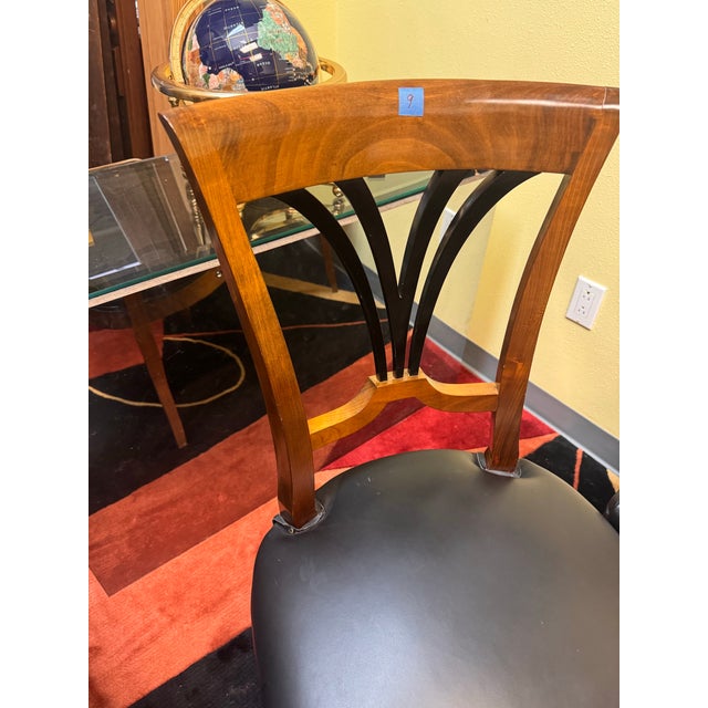 Set of 10 Biedermeier-Style Colombian Dining Chairs in Mahogany & Black Leather For Sale - Image 9 of 11