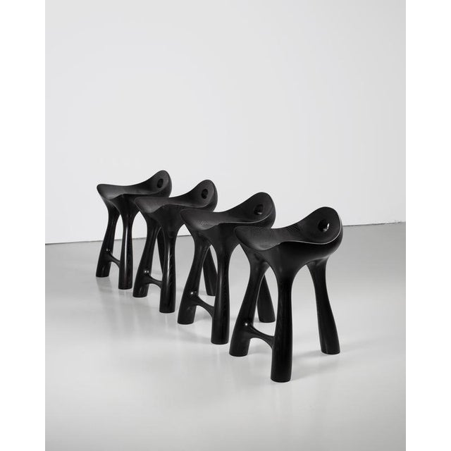 Tripod Stool in Black-Stained and Varnished Ash by Maxime Goléo For Sale - Image 10 of 13