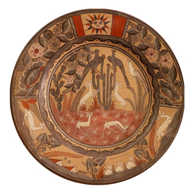 Vintage Mexican Hand-Painted Terracotta Wall Plate by Amado Galvan, 1970s For Sale