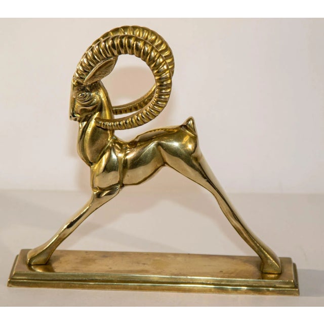 Mid 20th Century Vintage French Art Deco Style Sculpture of Brass Ibex Antelope For Sale - Image 5 of 13