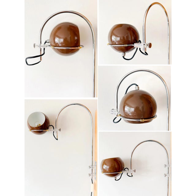 Vintage Dutch Mushroom Arc Wall Lamp in Brown Acrylic Glass and Chrome attributed to Gepo For Sale - Image 5 of 11