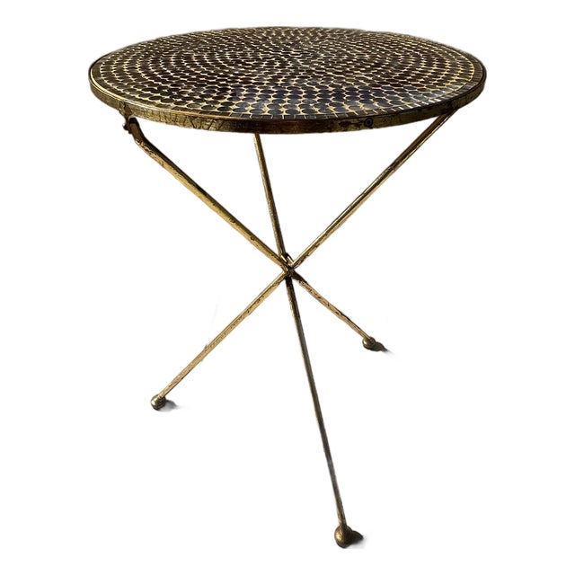 1960s Italian Gold Gilt Folding Mosaic Side Drink Table | Handcrafted Glass Tile Top | Hollywood Regency For Sale