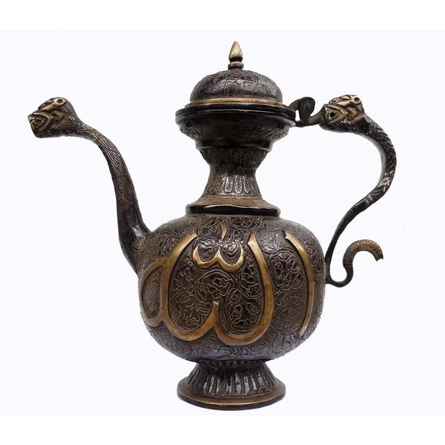 very heavy bronze Teapot Ewer from North india with Islamic Arabic script Allh (الله) Item: Can Material: bronze Weight:...