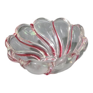 Vintage Mikasa Crystal Red Striped Candy Dish Bowl For Sale