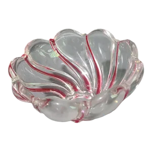 Vintage Mikasa Crystal Red Striped Candy Dish Bowl
