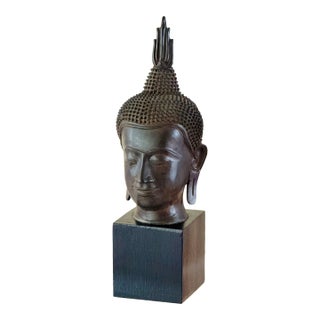 18th Century Large Thai Bronze Buddha Head For Sale
