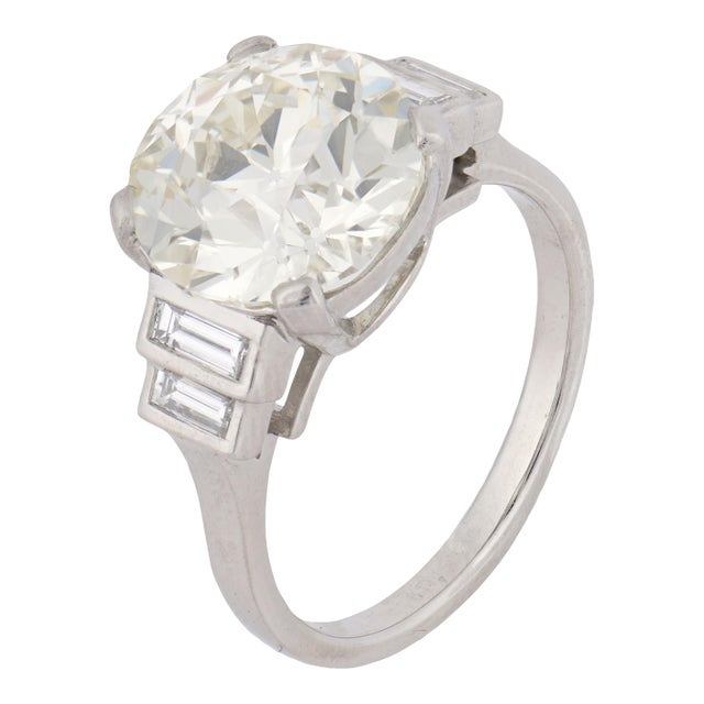 1950s Gia 3.85 Carat Old European Cut Diamond Platinum Engagement Ring, Size 5.25 For Sale