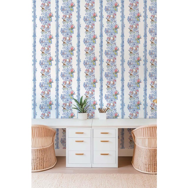 Chinoiserie Shenanigans Toile Grasscloth Wallpaper by House Party | Azure Blue | 6 Yards For Sale In Charlotte - Image 6 of 9