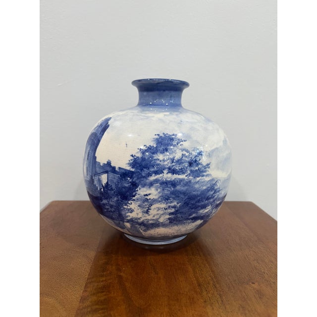 Victorian Antique Royal Bonn Germany Vase Castle Rhine Delft Blue White F. Mehlem C. 1900 For Sale - Image 3 of 9
