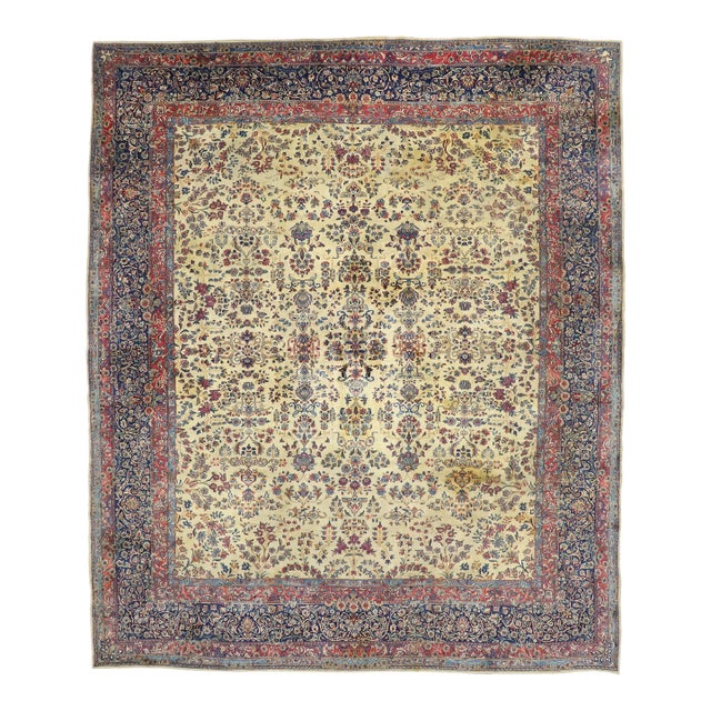 Early 20th Century Antique Persian Kerman Rug - 12'10 x 15'02 For Sale