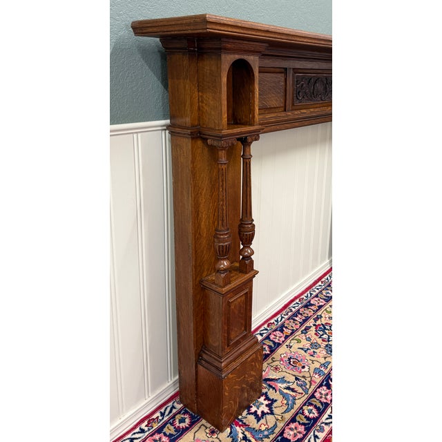 Antique English Fireplace Mantel Surround Renaissance Revival Oak c.1920s-30s For Sale - Image 13 of 18