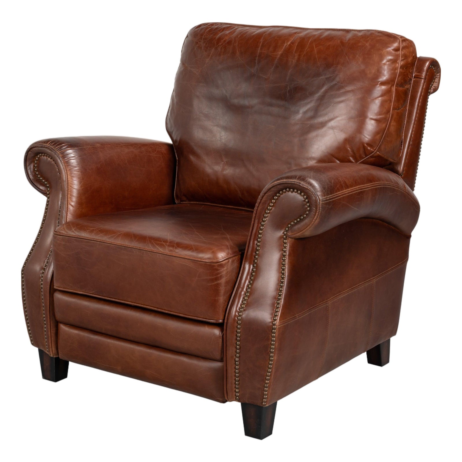 English Club Leather Recliner in Chestnut Brown | Chairish