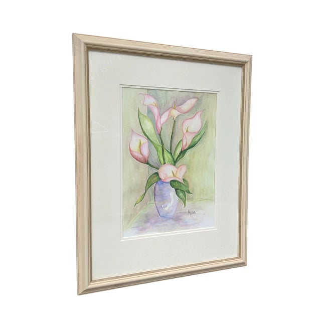 Green Vintage Original Botanical Still Life Watercolor Painting Framed and Signed For Sale - Image 8 of 8