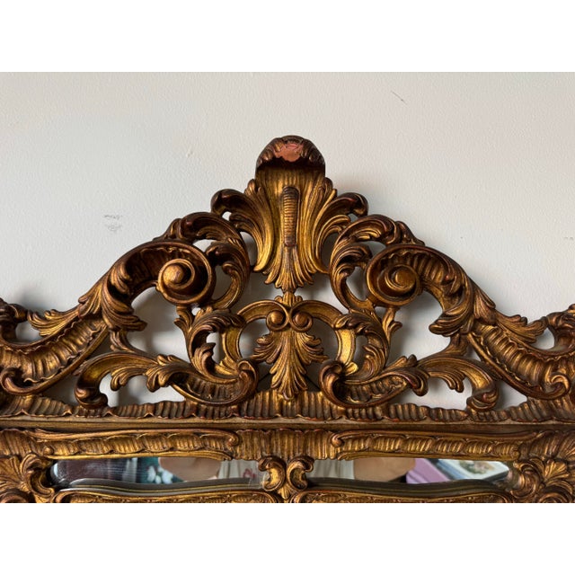 Gold 1960s Italian Hollywood Regency Gilt Carved Wood Wall Mirror For Sale - Image 8 of 12