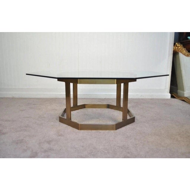 Vintage Mastercraft Hollywood Regency Brass & Octagonal Glass Coffee Table For Sale - Image 11 of 11