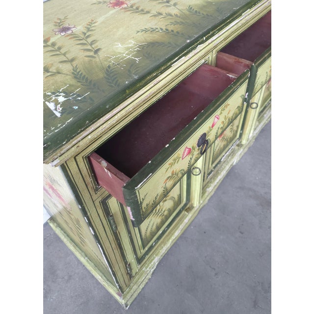 Wood Antique French Country Hand Painted Cabinet For Sale - Image 7 of 9