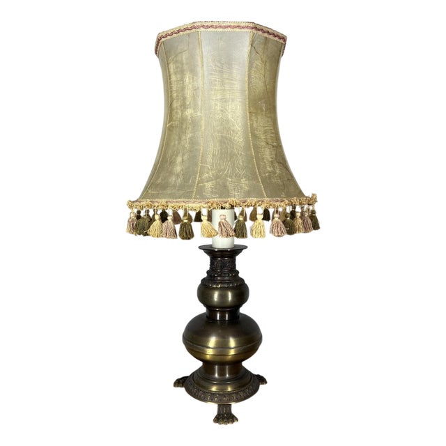 Vintage Brass Table Lamp with Shade For Sale