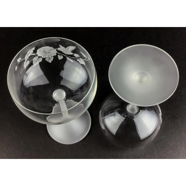 Transparent Vintage Full Lead Crystal Champagne Glasses Hummingbird Motif For Sale - Image 8 of 13