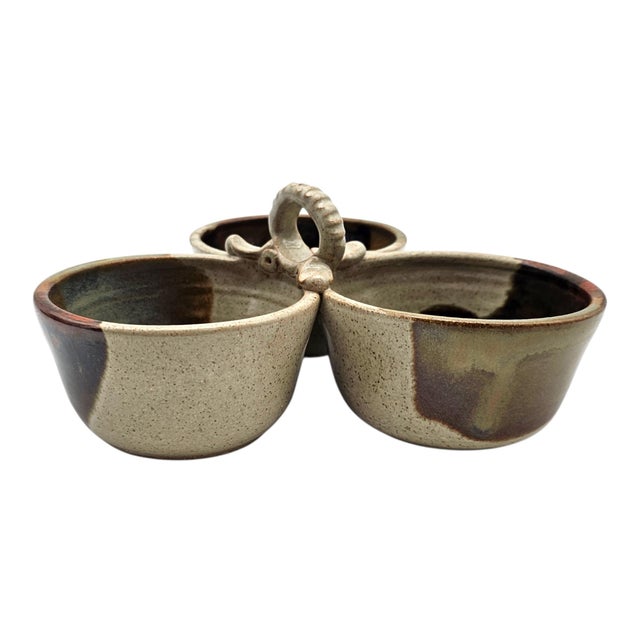 Benitta Pauly California Studio Pottery Triple Condiment Server — Signed, 1991 For Sale - Image 4 of 11