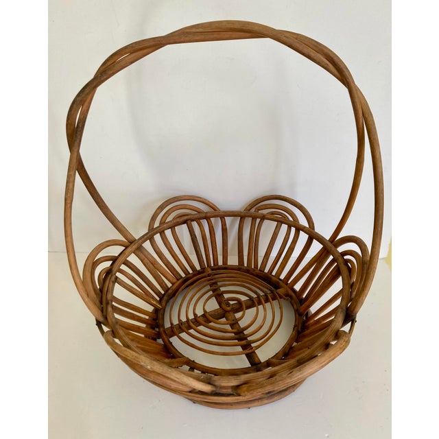 Vintage Bentwood Rattan Basket With Handle For Sale - Image 4 of 5