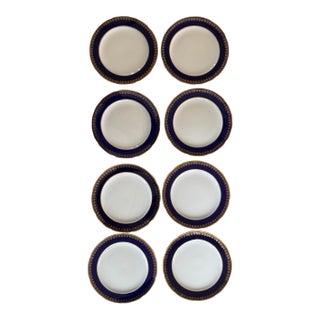 Vintage Noritake Kokura Ware Cobalt Blue and Gold Rim 6.25 Inch Dessert Plates – Hand Painted Japan - Set of Eight (8) For Sale