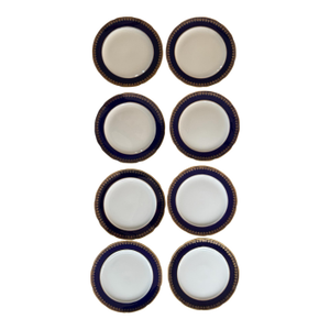 Vintage Noritake Kokura Ware Cobalt Blue and Gold Rim 6.25 Inch Dessert Plates – Hand Painted Japan - Set of Eight (8)