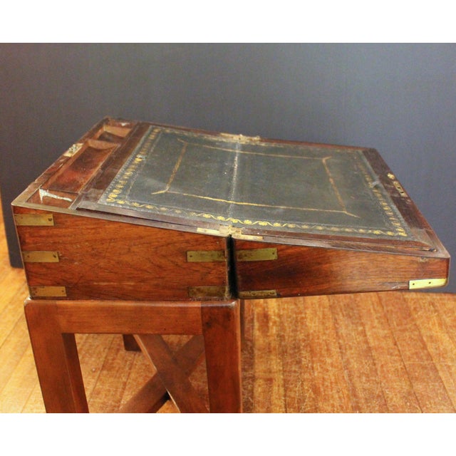 Brown Circa 1840 English Lap Desk Writing Box on Custom Side Table Stand For Sale - Image 8 of 12