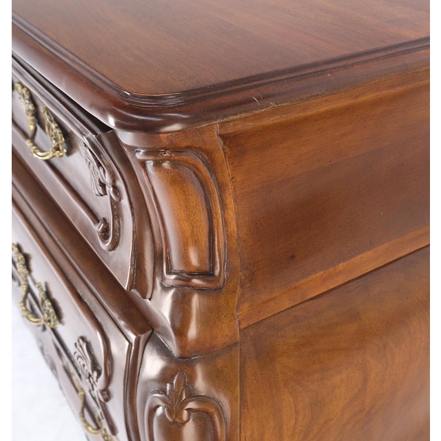Bombe Country French Carved Cherry 3 Drawer Dresser Brass Hardware Pulls For Sale - Image 9 of 12