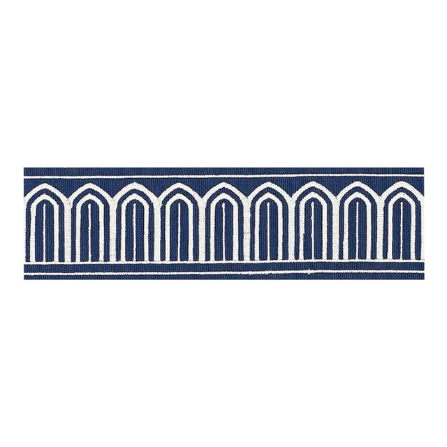 Sample - Schumacher X Miles Redd Arches Embroidered Tape Medium in Marine For Sale