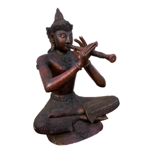 Antique Thai Carved Seated Buddha Playing a Flute