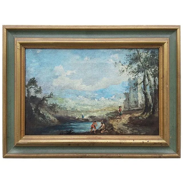 Landscape with Characters by the River, Oil on Canvas, Framed For Sale - Image 7 of 7