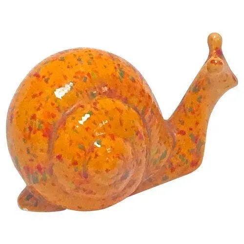 Vintage Mid-Century Modern ceramic snail figurine with a stippled glaze finish. No maker's mark.