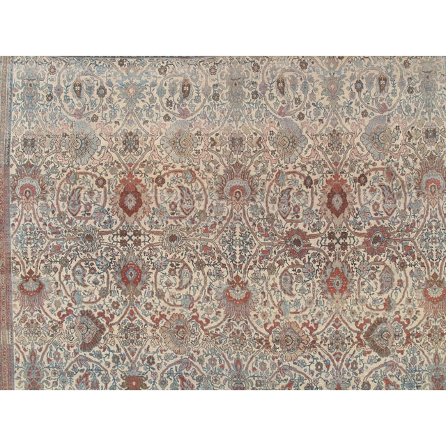 Antique Bijar Carpet Oriental Carpet, Handmade, Ivory, Coral, Light Blue, Taupe For Sale - Image 14 of 17