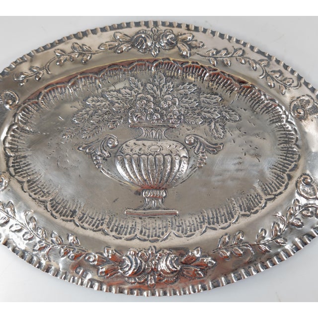 19th Century Spanish Silver Repousse Tray With Floral Design, Madrid Hallmarks For Sale - Image 4 of 12