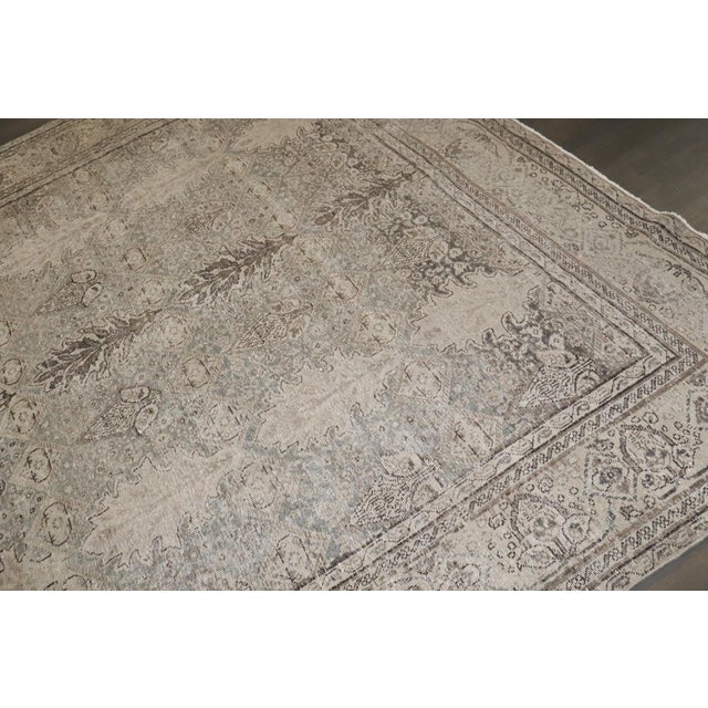 Brown Antique Tabriz Botanical Distressed Rug - 9'1" x 10'5" For Sale - Image 8 of 9