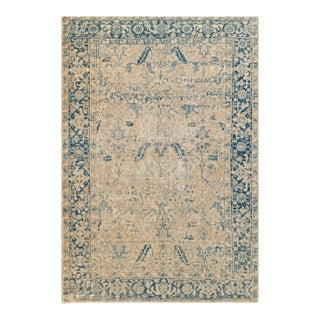 Antique Heriz Rug | 6'8" X 8'5" | Ivory Field With Blue Geometric Motifs | Circa Early 20th Century For Sale