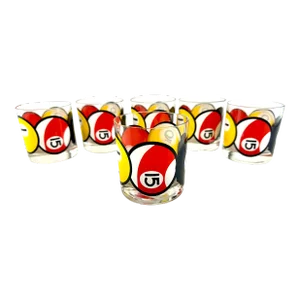 Vintage Mid Century Billard Ball Whiskey Rocks Glasses, Set of 6
