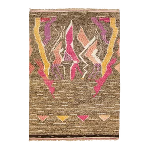 Modern Moroccan Style Tan Handmade Wool Rug With Multicolor Abstract Design
