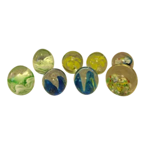 1970s Set of 8 Small Murano Style Paperweights Egg Shaped and Round