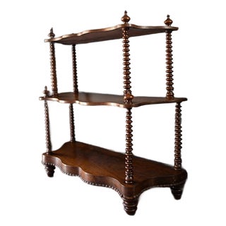 Antique Victorian Spool Turned Etagere, Tabletop Display Shelf With Serpentine Front For Sale
