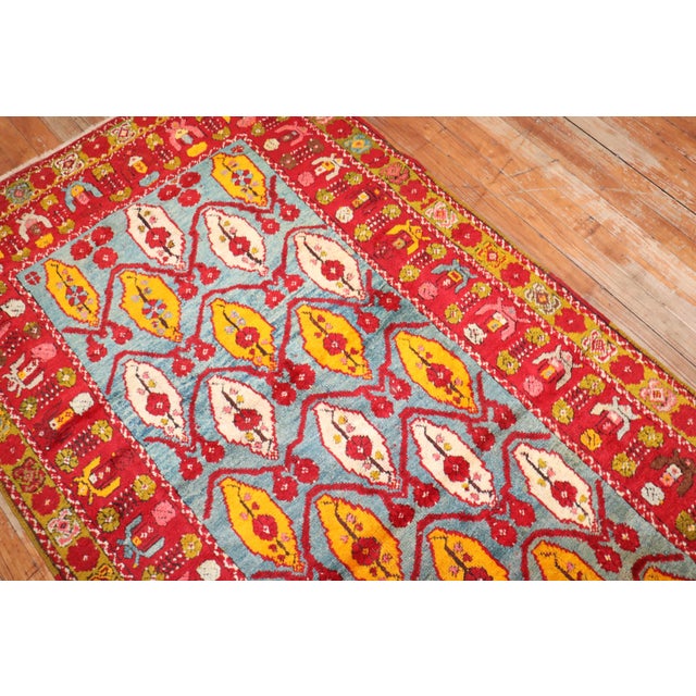 Blue Antique Zabihi Collection Turkish Milas Exquisite Bright Runner - 3'7" x 13'6" For Sale - Image 8 of 10
