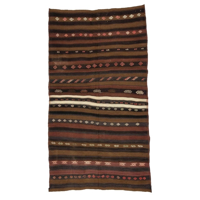 Textile 1960s Vintage Striped Turkish Wool Kilim Rug- 5′3″ × 9′8″ For Sale - Image 7 of 7
